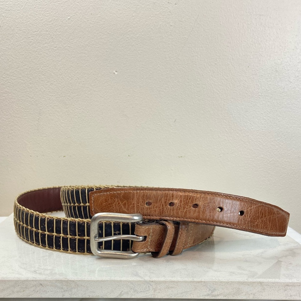 Men’s Vintage Torino Leather Cork Woven Belt Brown & Black Classic Casual Style
